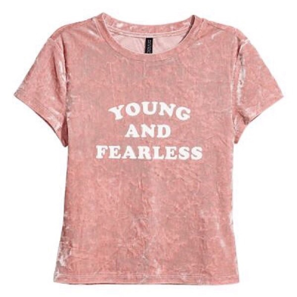 Women’s H&m Pink Velvet Young & Fearless Top M!